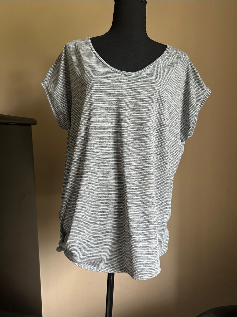 GAPFit Gray and White Striped V-Neck Tunic with side tie